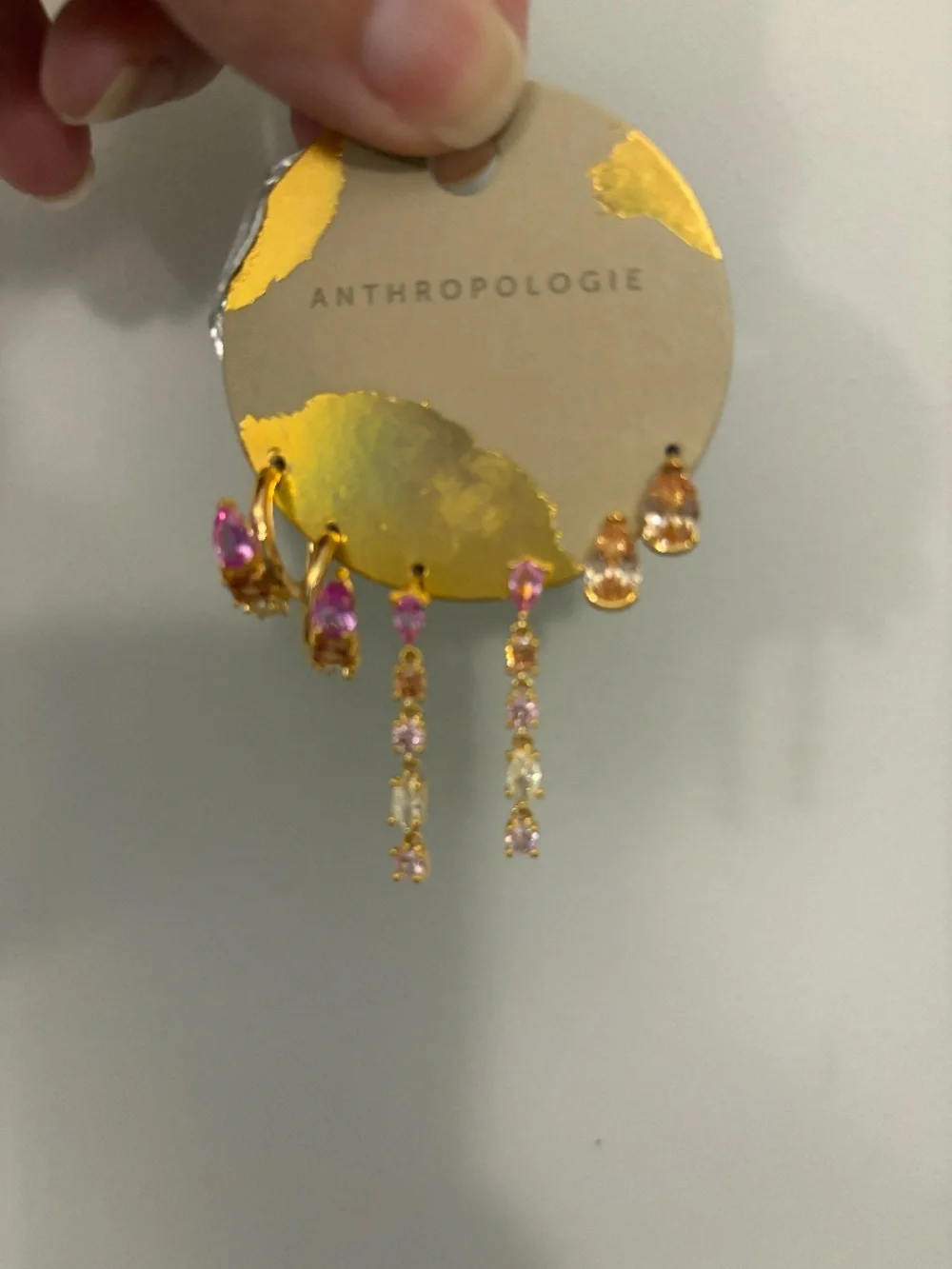 Anthropologie Mixed Stone Hoop Huggie Earrings Set of 3 NWT